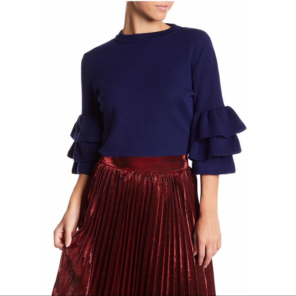 Whyte Eyelash Ruffle Sleeve Cropped Hem Sweater
